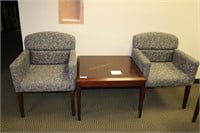 Two waiting room arm chairs & rectangular table