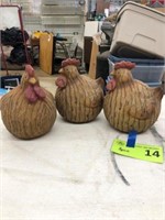 Decorative Wooden Chickens- Lot of Three(3)