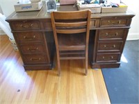 Leather Inlaid Top Desk & Chair