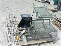 PALLET WITH TABLETOP GRILL, BRASS EAGLE, GARDEN