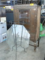 DISPLAY CABINET, GLASS TABLE TOP, WROUGHT IRON