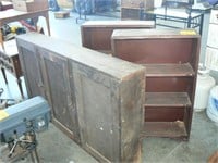 2 BOOKCASES, OLD GARAGE WALL CABINET