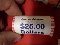 ANDREW JOHNSON  PRESIDENTIAL DOLLAR $25 BANK ROLL