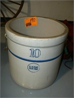 10-GALLON BLUE BAND STONEWARE CROCK WITH HANDLES