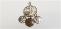1942 Walking Liberty & Other Coins Pendant
