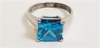 Sterling Silver And Blue CZ Ring Size 7.5