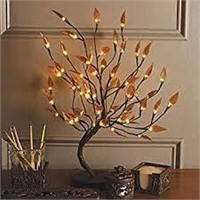 22-Inch Brown Wrapped Amber Leaf LED Lighted Tree