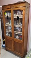 OAK LEADED AND STAINED GLASS CABINET