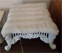 WROUGHT IRON FOOT STOOL UPHOLSTERED