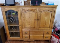 OAK BEVELED GLASS ENTERTAINMENT CABINET