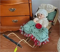VINTAGE BABY STROLLER WITH DOLLS