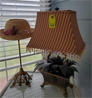 PAIR OF LAMPS, HAT LAMP, PLANTER LAMP