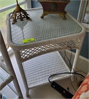 GLASS TOP WICKER TABLES PAIR