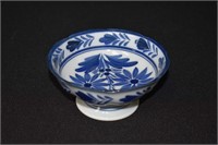 Blue and White Pedestal Bowl - 4 1/2"