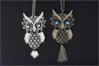 2 Silver Tone Owl Necklaces
