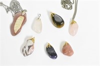 5 Various Polished Stone Pendants & 2 Necklaces