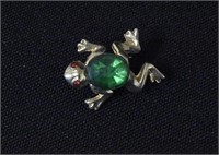 7/8" Frog Brooch with Green Shell & Red Eyes