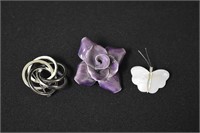 3 Brooches - Flower Butterfly & Intertwined Circle