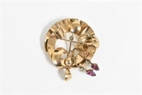 1 3/4" Gold Tone Brooch with Stones