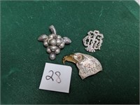 3 Sterling Silver Pins Brooches Brooch