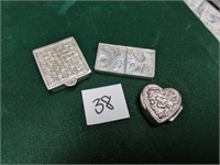 Three Small Silver Pill Boxes Box 35.2 grams