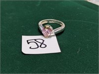 Sterling Pink Heart Stone Ring Sz 7