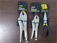 3pc Steel Grip Pliers; 7" & 5" Straight Jaw Lockin