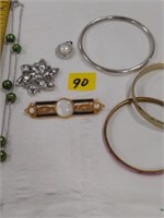 Sterling faux pearl pendant & broaches costume lot