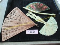 3 vintage oriental decorated fans