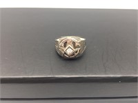 Rare 14K White Gold Masonic Diamond Men's Ring