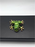 Fine Green Enamel & Jeweled Frog Brooch