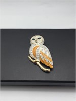 Vtg Roman Jeweled Owl Brooch