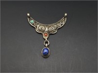 Old Tibet Silver Turquoise, Lapis & Coral Pendant