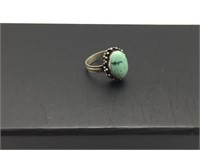 Antique Sterling Silver Turquoise Beaded Bali Ring