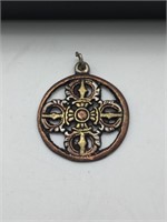 Vtg Tibetan Brass Symbol Pendant