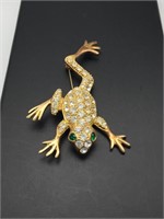 Funky Jeweled Rhinestone Frog Brooch