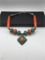 FINE Tibet Silver Trade & Gemstone Necklace