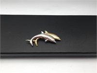 Vtg LC Two-Tone Double Dolphin Brooch Pin