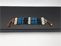 Lovely Tribal Made Carved Bone Blue Bracelet