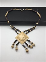 Tribal Made Carved Ivory Bone Statement Necklace