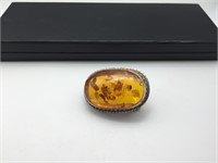 RARE Sterling Silver Amber Belt Buckle w/ Insects!
