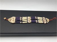 Carved Bone Tribal Blue Bracelet