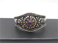 Tibetan Sterling Silver Lapis & Coral Cuff Bracele