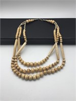 Vtg Tribal Handmade Silver Ivory Bone Necklace