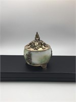 Rare Silver Chinese Green Jade Incense Box