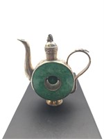 Rare Antique Chinese Silver Jade Teapot