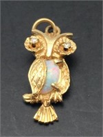 14K Diamond & Opal Owl Pendant