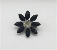 Vtg Small Black & Clear Rhinestone Pin