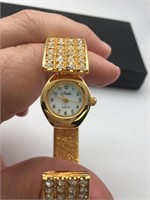 LeJour Rhinestone Jeweled Bracelet Clasp Watch