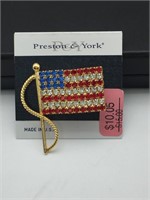 Preston & York Jeweled Rhinestone Flag Brooch